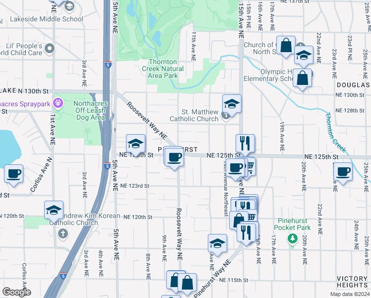 map of restaurants, bars, coffee shops, grocery stores, and more near in Seattle