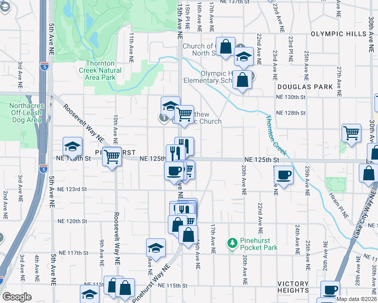 map of restaurants, bars, coffee shops, grocery stores, and more near 12501 17th Avenue Northeast in Seattle