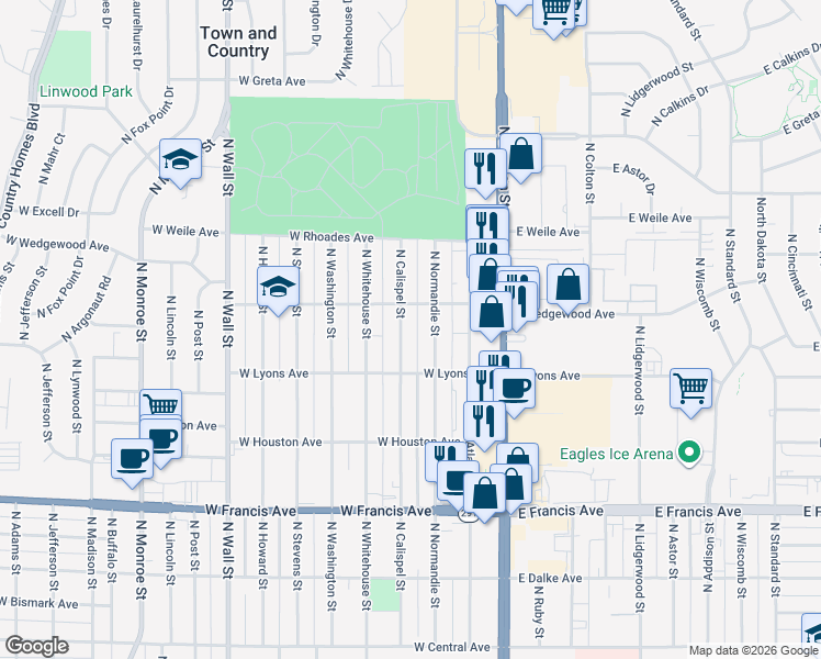 map of restaurants, bars, coffee shops, grocery stores, and more near 6721 North Calispel Street in Spokane