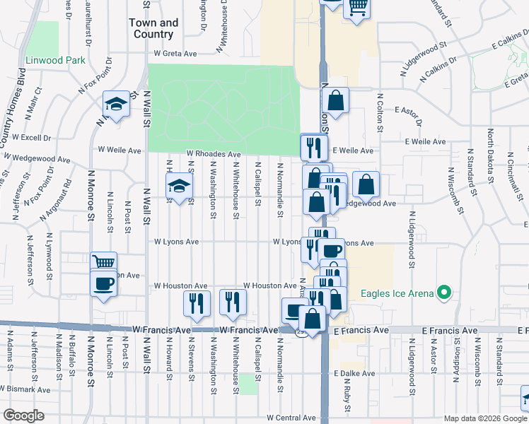 map of restaurants, bars, coffee shops, grocery stores, and more near 6721 North Calispel Street in Spokane