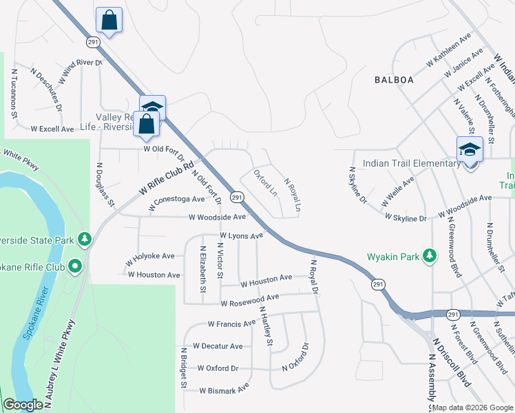 map of restaurants, bars, coffee shops, grocery stores, and more near 6813 North Cambridge Lane in Spokane