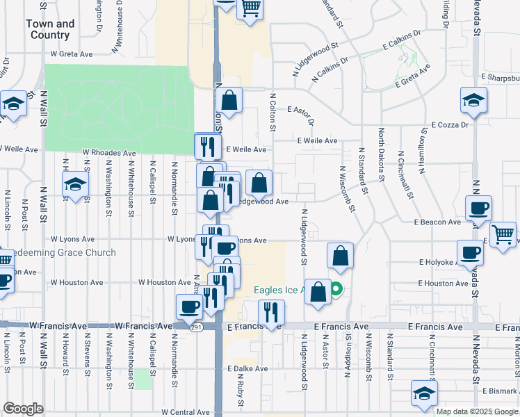 map of restaurants, bars, coffee shops, grocery stores, and more near 6720 North Division Street in Spokane