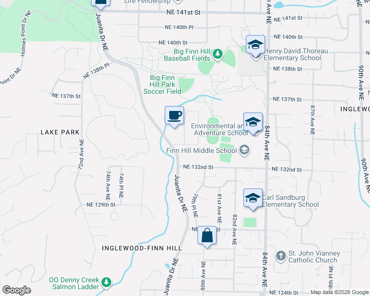 map of restaurants, bars, coffee shops, grocery stores, and more near 7801 Northeast 133rd Place in Kirkland