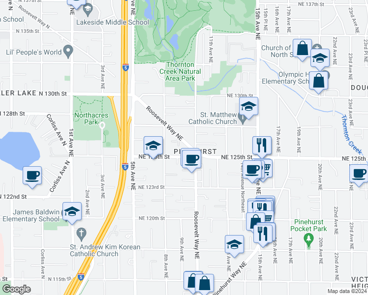 map of restaurants, bars, coffee shops, grocery stores, and more near in Seattle