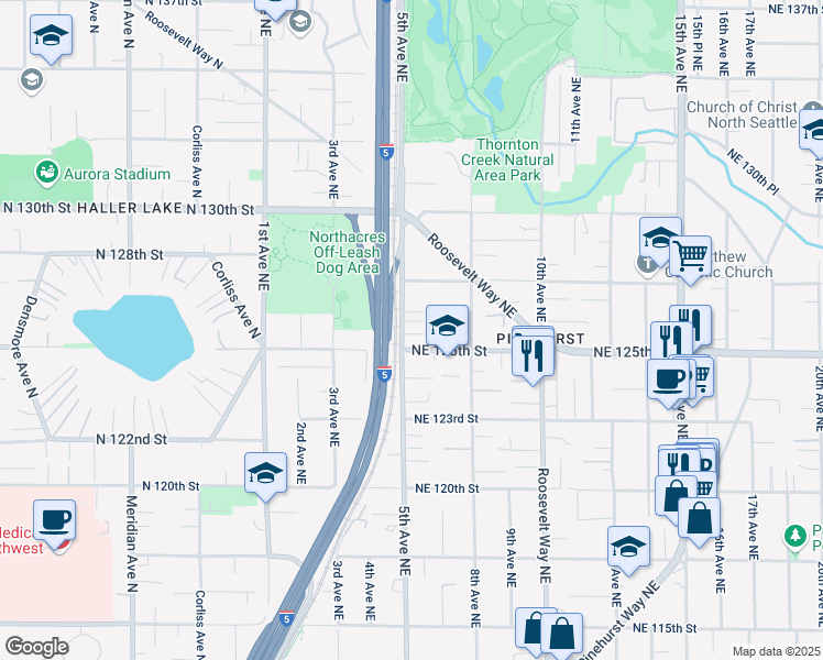 map of restaurants, bars, coffee shops, grocery stores, and more near 505 Northeast 125th Street in Seattle