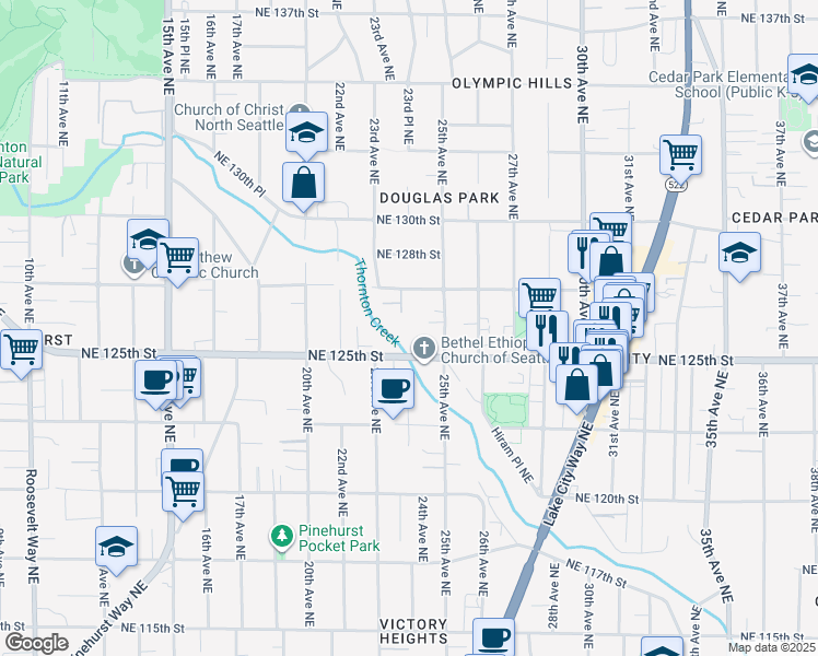 map of restaurants, bars, coffee shops, grocery stores, and more near in Seattle