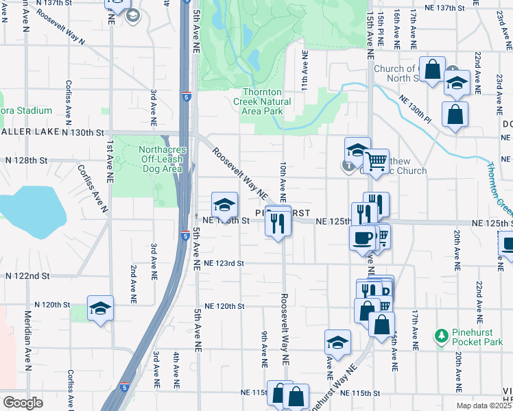 map of restaurants, bars, coffee shops, grocery stores, and more near 808 Northeast 125th Street in Seattle