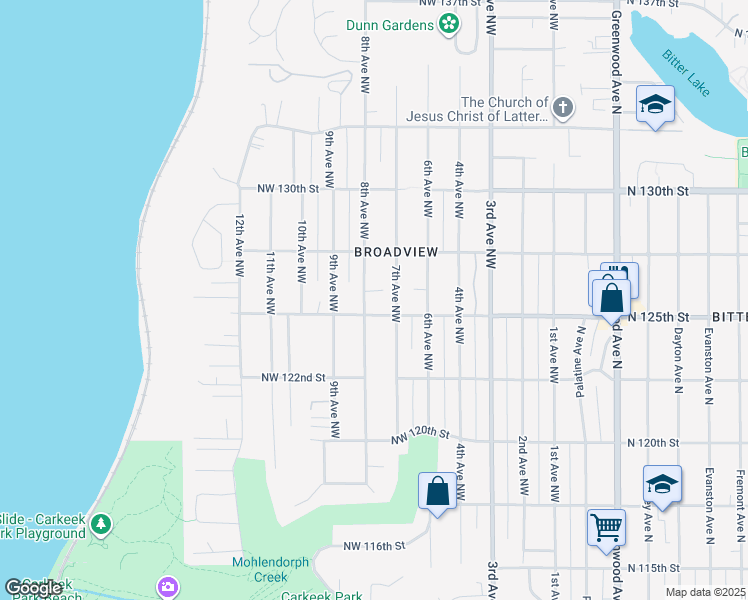 map of restaurants, bars, coffee shops, grocery stores, and more near 709 Northwest 125th Street in Seattle