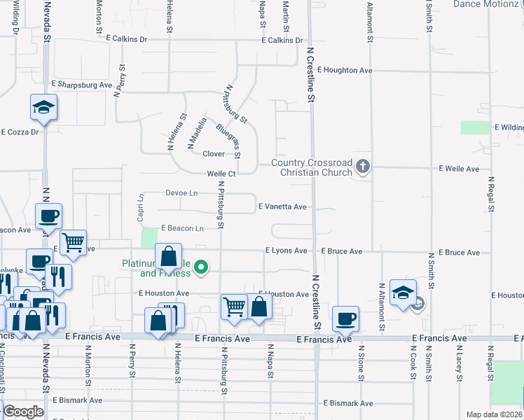 map of restaurants, bars, coffee shops, grocery stores, and more near 1707 East Lyons Avenue in Spokane