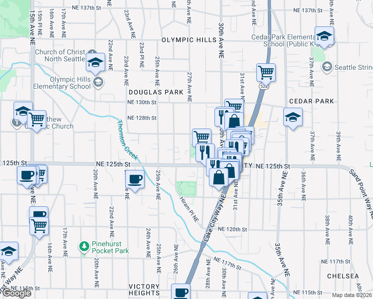 map of restaurants, bars, coffee shops, grocery stores, and more near 12509 27th Avenue Northeast in Seattle