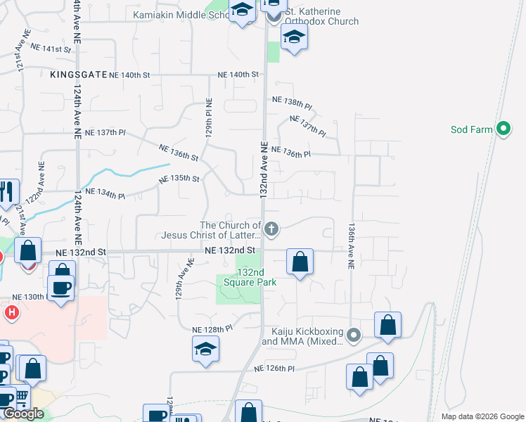 map of restaurants, bars, coffee shops, grocery stores, and more near 13324 132nd Avenue Northeast in Kirkland