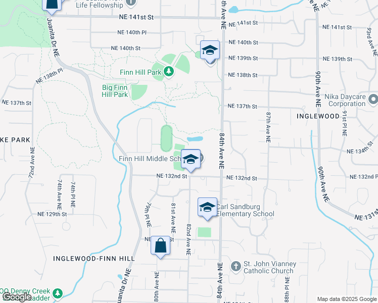 map of restaurants, bars, coffee shops, grocery stores, and more near 8040 Northeast 132nd Street in Kirkland