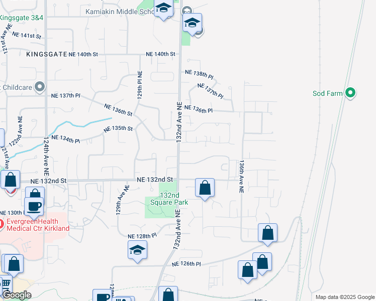 map of restaurants, bars, coffee shops, grocery stores, and more near 13342 Northeast 134th Place in Kirkland