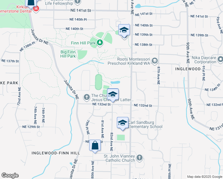 map of restaurants, bars, coffee shops, grocery stores, and more near 8040 NE 132nd St in Kirkland