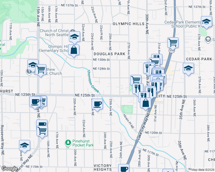 map of restaurants, bars, coffee shops, grocery stores, and more near 2349 Northeast 127th Street in Seattle