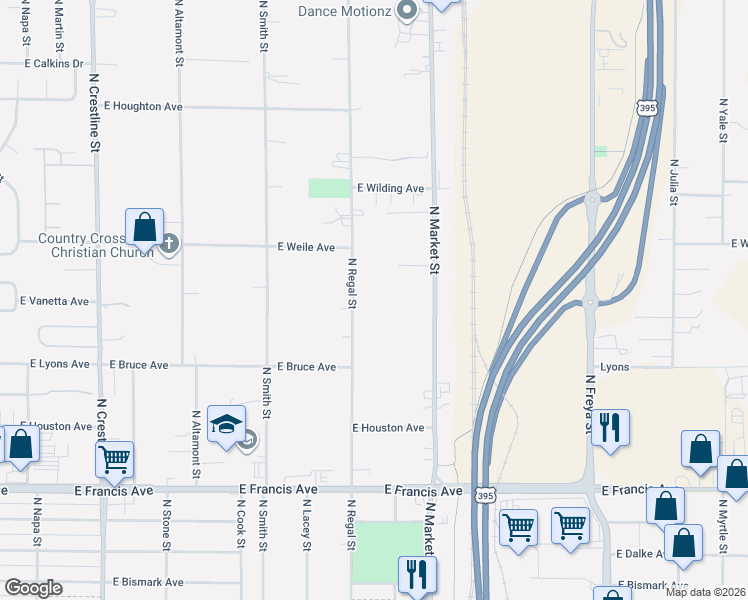 map of restaurants, bars, coffee shops, grocery stores, and more near 6920 North Regal Street in Spokane