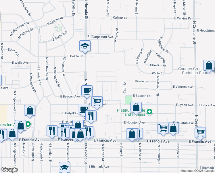 map of restaurants, bars, coffee shops, grocery stores, and more near 1209 East Lyons Avenue in Spokane