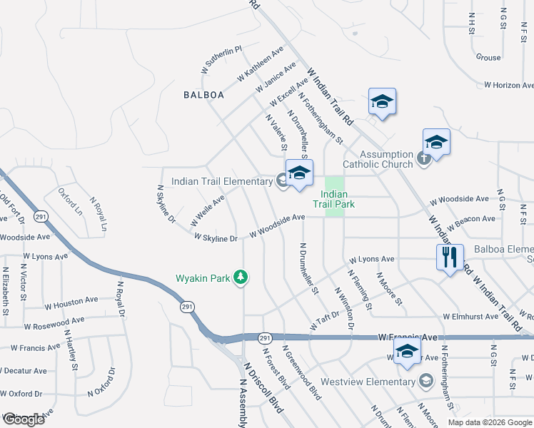 map of restaurants, bars, coffee shops, grocery stores, and more near 6925 North Sutherlin Street in Spokane