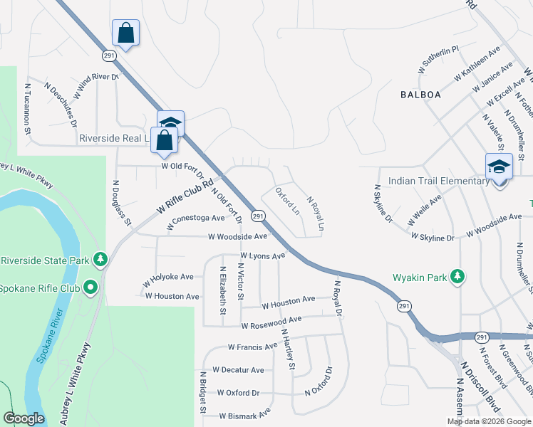 map of restaurants, bars, coffee shops, grocery stores, and more near 5226 North Cambridge Lane in Spokane