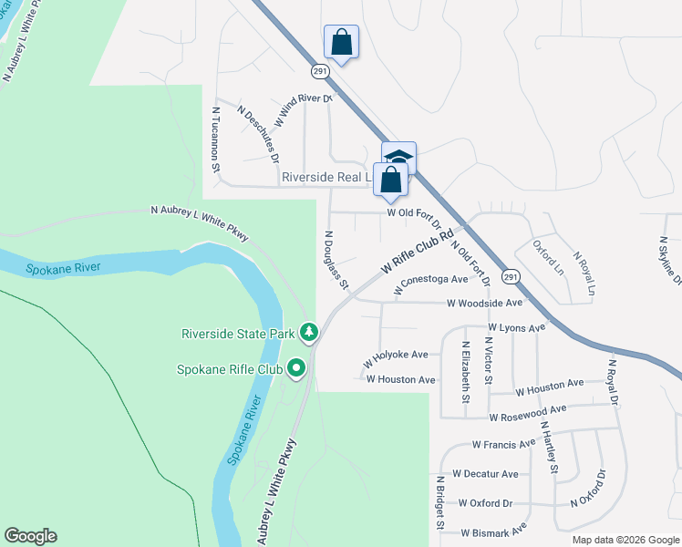 map of restaurants, bars, coffee shops, grocery stores, and more near 5810 West Park West Court in Spokane