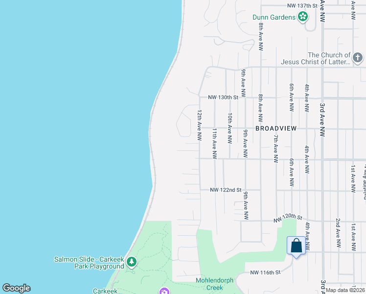 map of restaurants, bars, coffee shops, grocery stores, and more near 1298 Northwest Blakely Court in Seattle