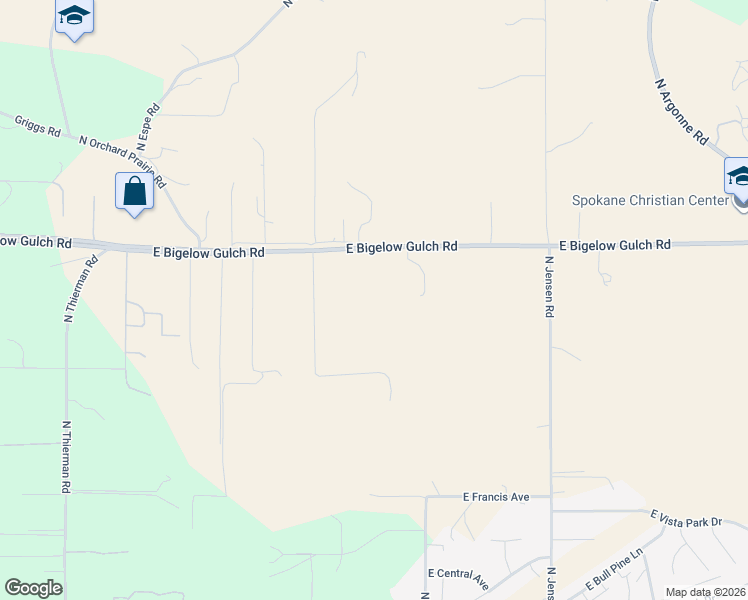 map of restaurants, bars, coffee shops, grocery stores, and more near 7526 East Bigelow Gulch Road in Spokane