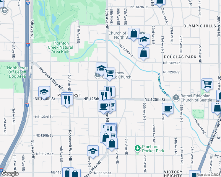 map of restaurants, bars, coffee shops, grocery stores, and more near 12534 15th Avenue Northeast in Seattle