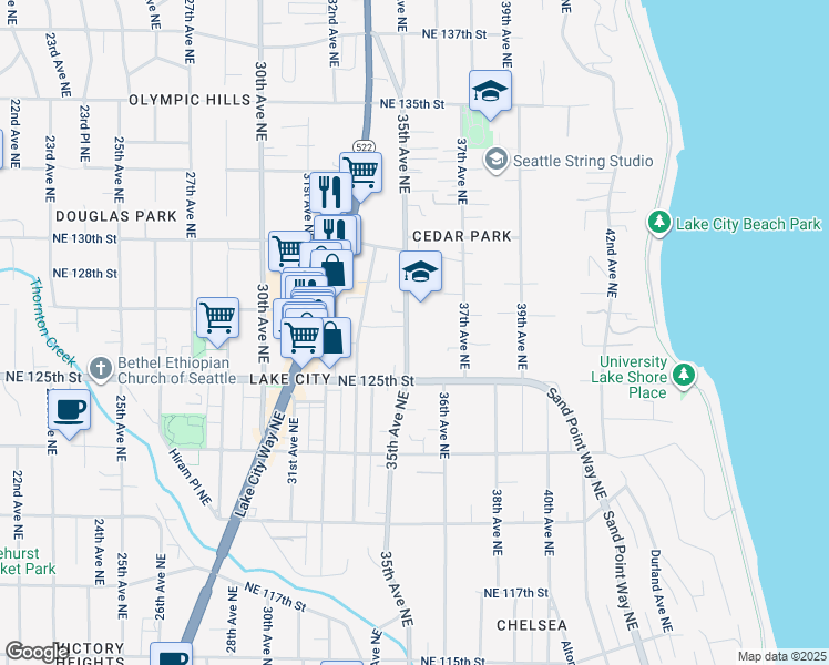 map of restaurants, bars, coffee shops, grocery stores, and more near 12558 35th Avenue Northeast in Seattle