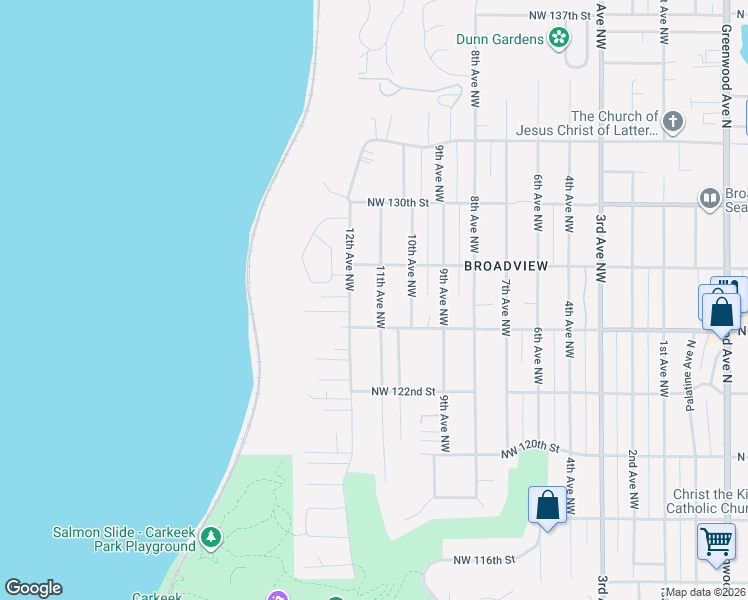 map of restaurants, bars, coffee shops, grocery stores, and more near 12548 11th Avenue Northwest in Seattle