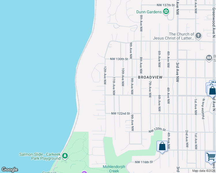map of restaurants, bars, coffee shops, grocery stores, and more near 12526 12th Avenue Northwest in Seattle