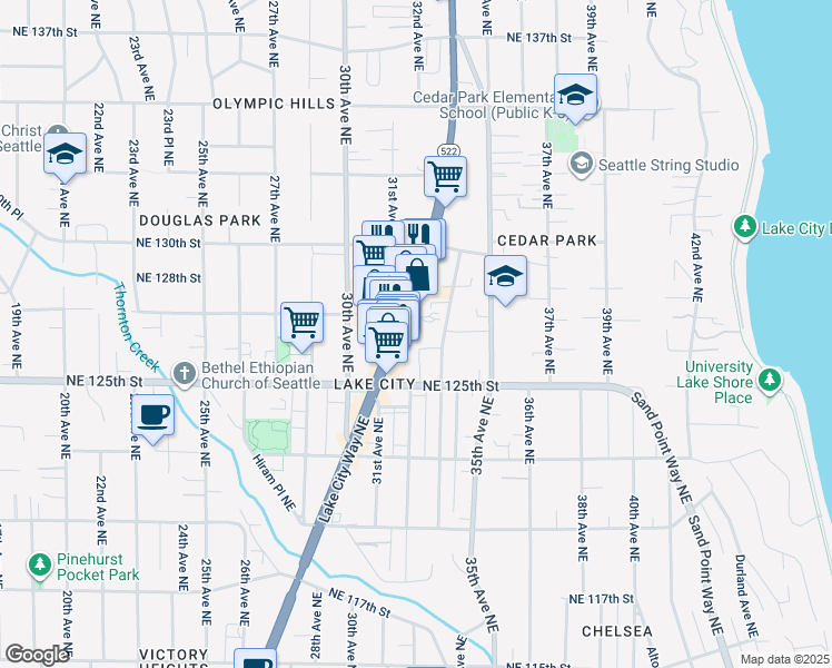 map of restaurants, bars, coffee shops, grocery stores, and more near in Seattle