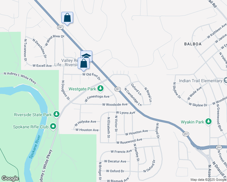 map of restaurants, bars, coffee shops, grocery stores, and more near 6904 North Old Fort Drive in Spokane