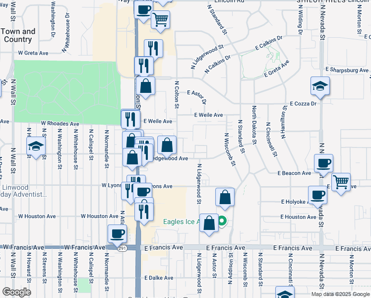 map of restaurants, bars, coffee shops, grocery stores, and more near 219 East Wedgewood Avenue in Spokane