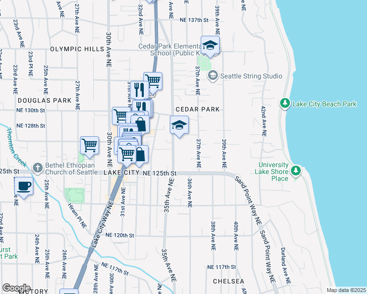 map of restaurants, bars, coffee shops, grocery stores, and more near 12558 35th Avenue Northeast in Seattle