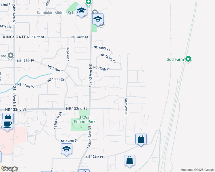map of restaurants, bars, coffee shops, grocery stores, and more near 13376 Northeast 134th Place in Kirkland