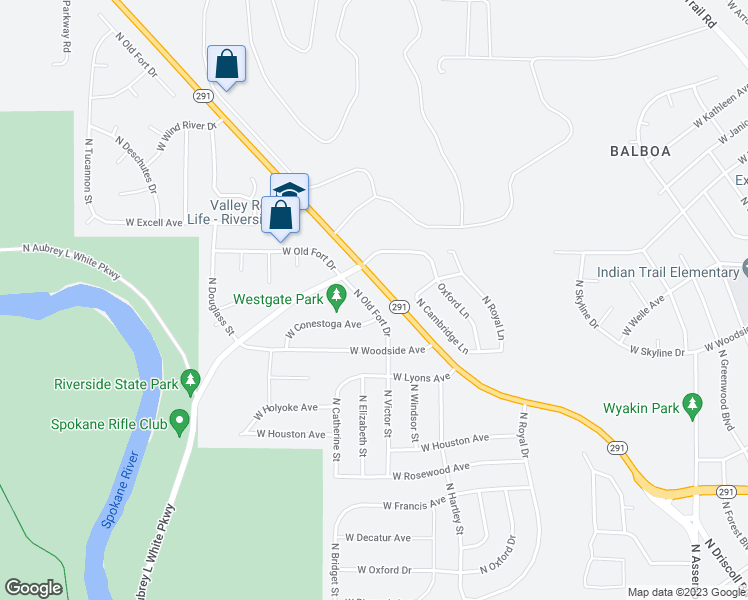 map of restaurants, bars, coffee shops, grocery stores, and more near 6910 North Old Fort Drive in Spokane