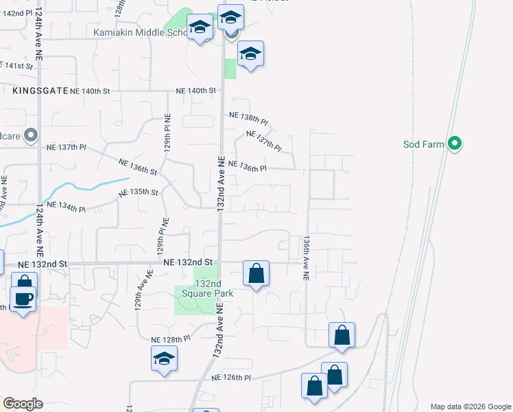 map of restaurants, bars, coffee shops, grocery stores, and more near 13356 Northeast 134th Place in Kirkland