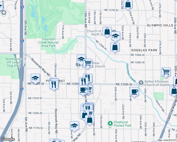 map of restaurants, bars, coffee shops, grocery stores, and more near 12559 17th Avenue Northeast in Seattle