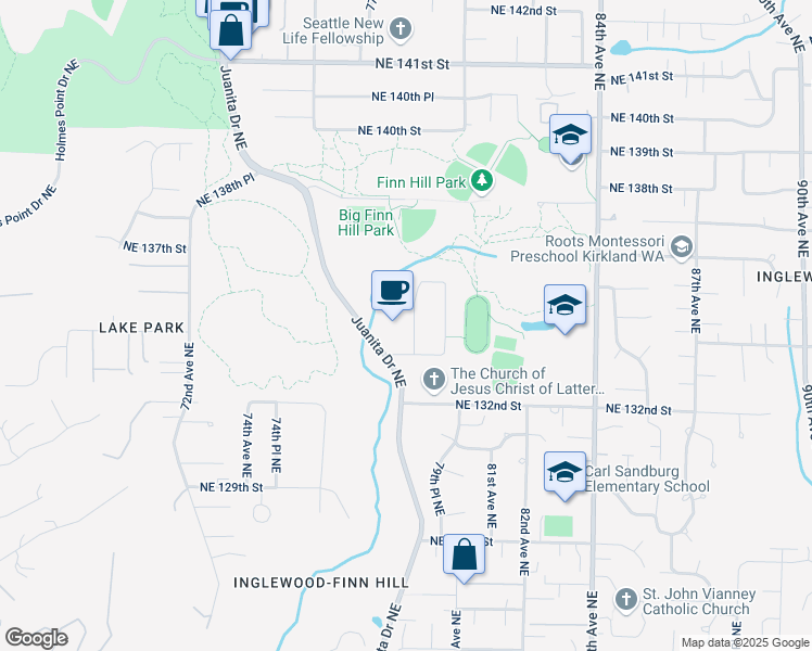 map of restaurants, bars, coffee shops, grocery stores, and more near 13320 78th Place Northeast in Kirkland