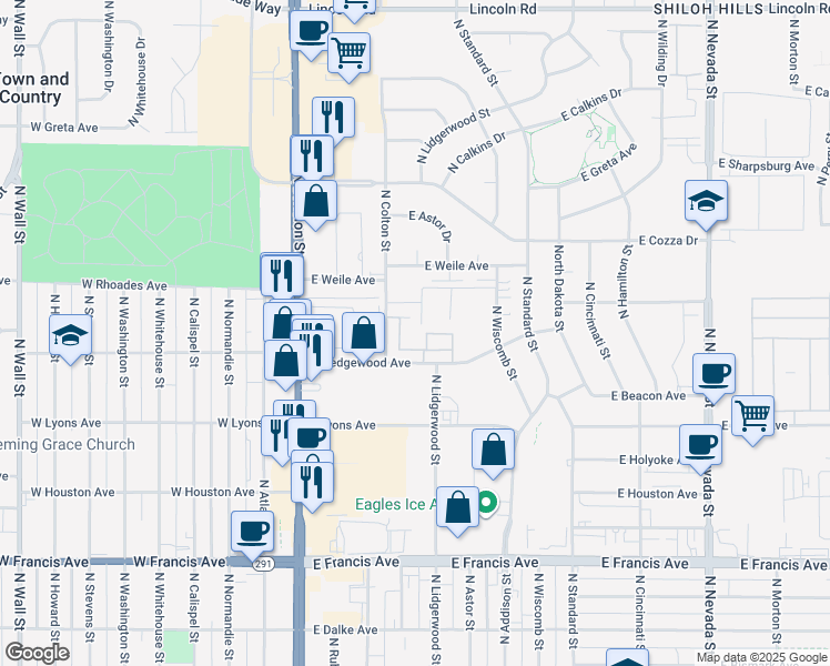 map of restaurants, bars, coffee shops, grocery stores, and more near 219 East Wedgewood Avenue in Spokane