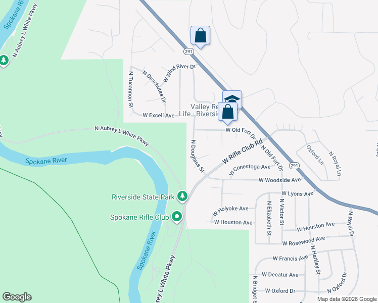 map of restaurants, bars, coffee shops, grocery stores, and more near 6911 North Douglass Street in Spokane