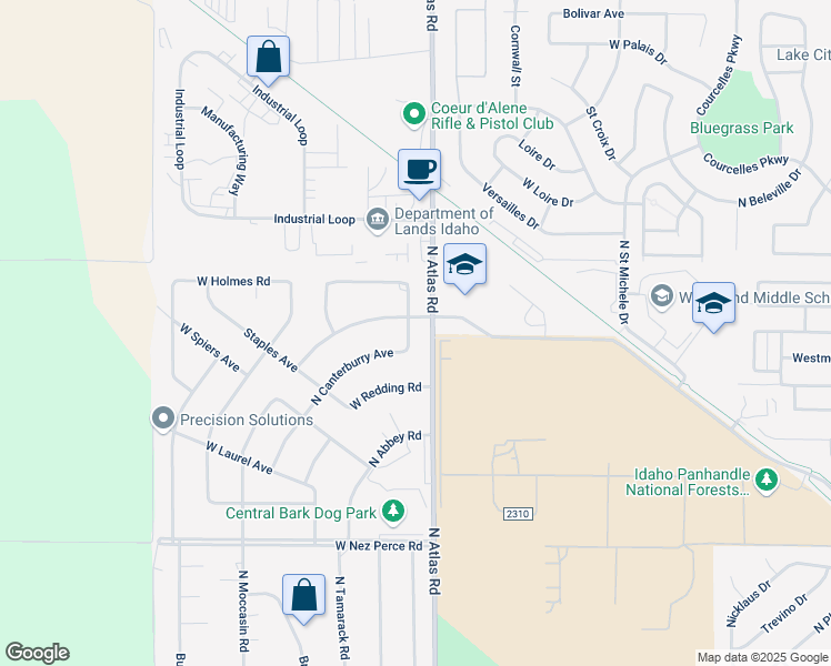 map of restaurants, bars, coffee shops, grocery stores, and more near 5030 Stonehenge Avenue in Coeur d'Alene