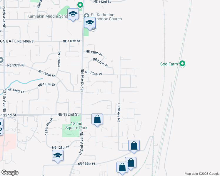 map of restaurants, bars, coffee shops, grocery stores, and more near 13423 135th Avenue Northeast in Kirkland