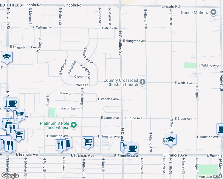 map of restaurants, bars, coffee shops, grocery stores, and more near 1817 East Devoe Avenue in Spokane