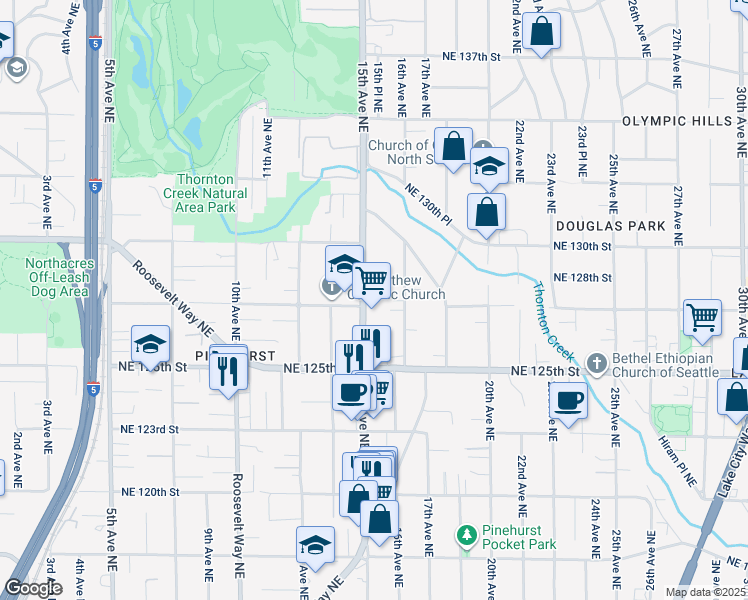 map of restaurants, bars, coffee shops, grocery stores, and more near 12559 17th Avenue Northeast in Seattle
