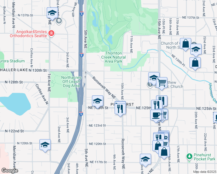 map of restaurants, bars, coffee shops, grocery stores, and more near 12612 8th Avenue Northeast in Seattle