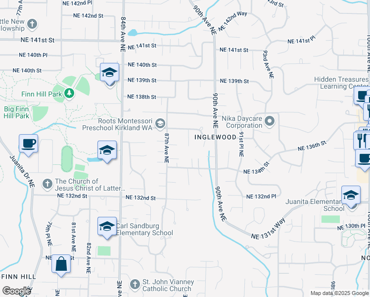 map of restaurants, bars, coffee shops, grocery stores, and more near 13603 88th Place Northeast in Kirkland