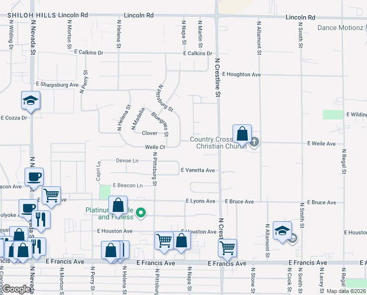 map of restaurants, bars, coffee shops, grocery stores, and more near 1817 East Devoe Avenue in Spokane