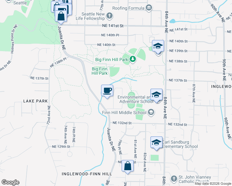 map of restaurants, bars, coffee shops, grocery stores, and more near 13320 78th Place Northeast in Kirkland