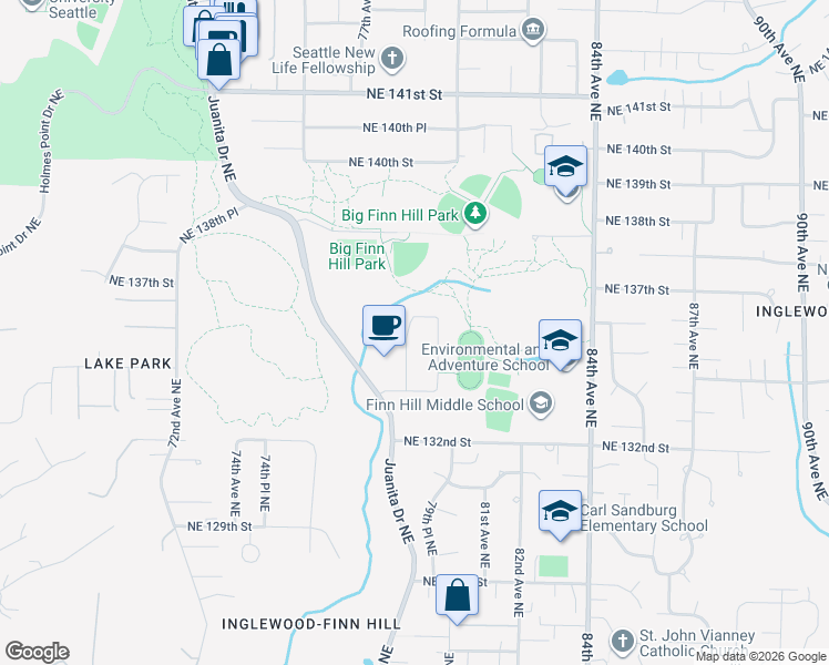 map of restaurants, bars, coffee shops, grocery stores, and more near 13320 78th Place Northeast in Kirkland